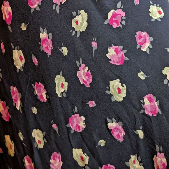 Vintage 90s Y2K Express Midi Skirt Dark Floral Silk Ruffle Polka Dot Whimsygoth - Picture 6 of 12